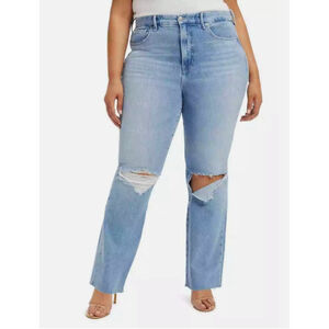 Good American INDIGO129 Jeans Women's 18 Good Classic Raw Hem Ripped Denim NWT